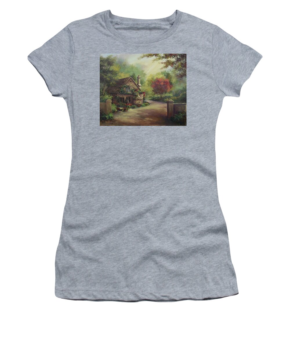 European Cottage Women's T-Shirt featuring the painting European Cottage I by Lynne Pittard