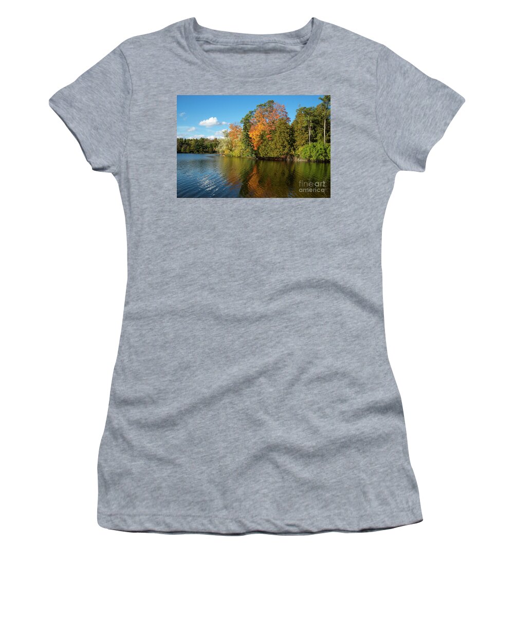 Colors Women's T-Shirt featuring the photograph Fall colors reflection by Les Palenik