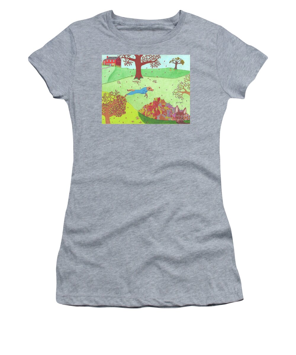 Fall Women's T-Shirt featuring the drawing Falling Leaves by John Wiegand