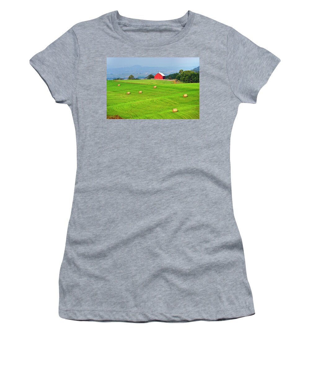 Estock Women's T-Shirt featuring the digital art Farm With Red Barn, Iowa by Heeb Photos