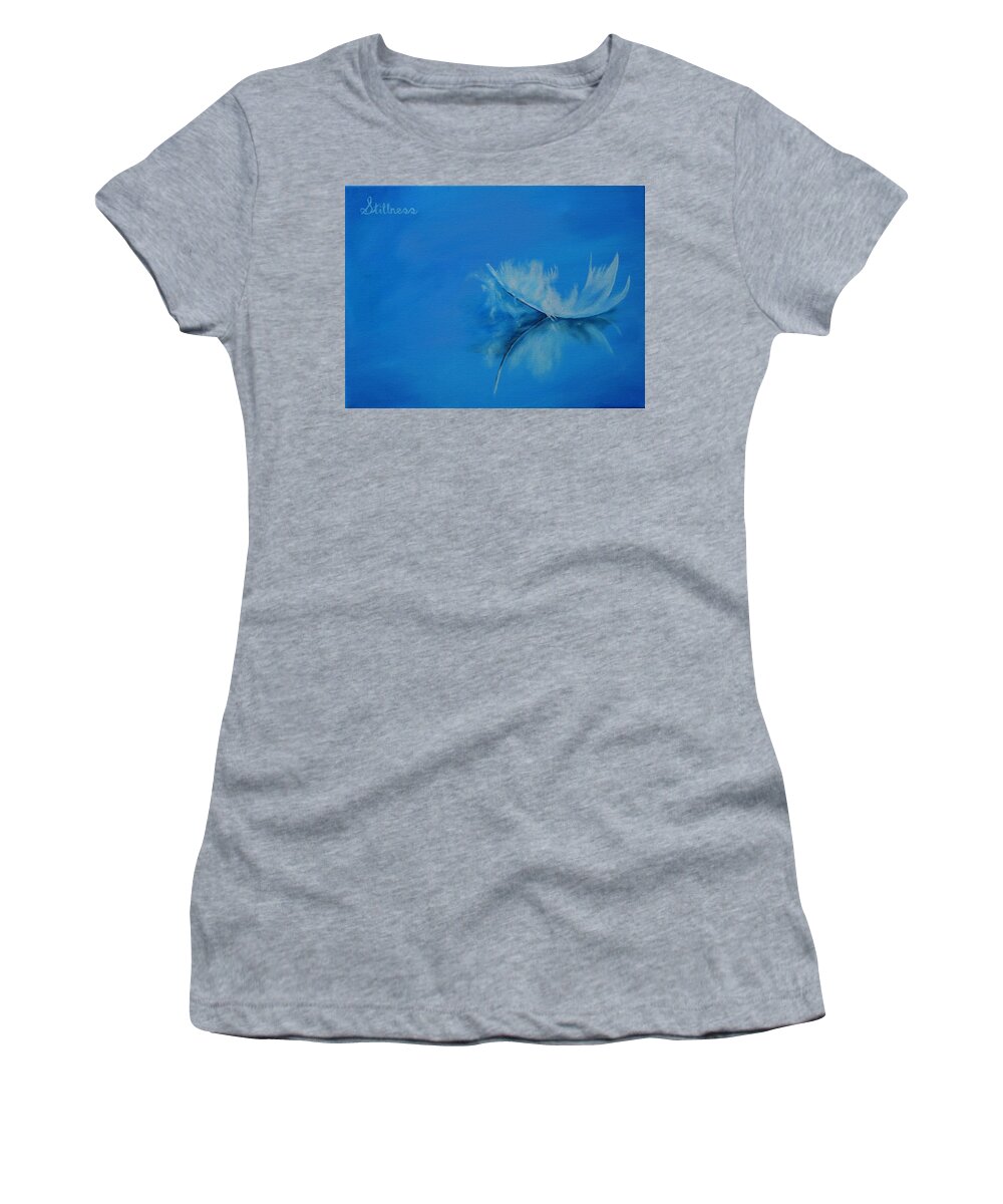 Impressionist Women's T-Shirt featuring the painting Feather Floating - Stillness by Shirley Wellstead