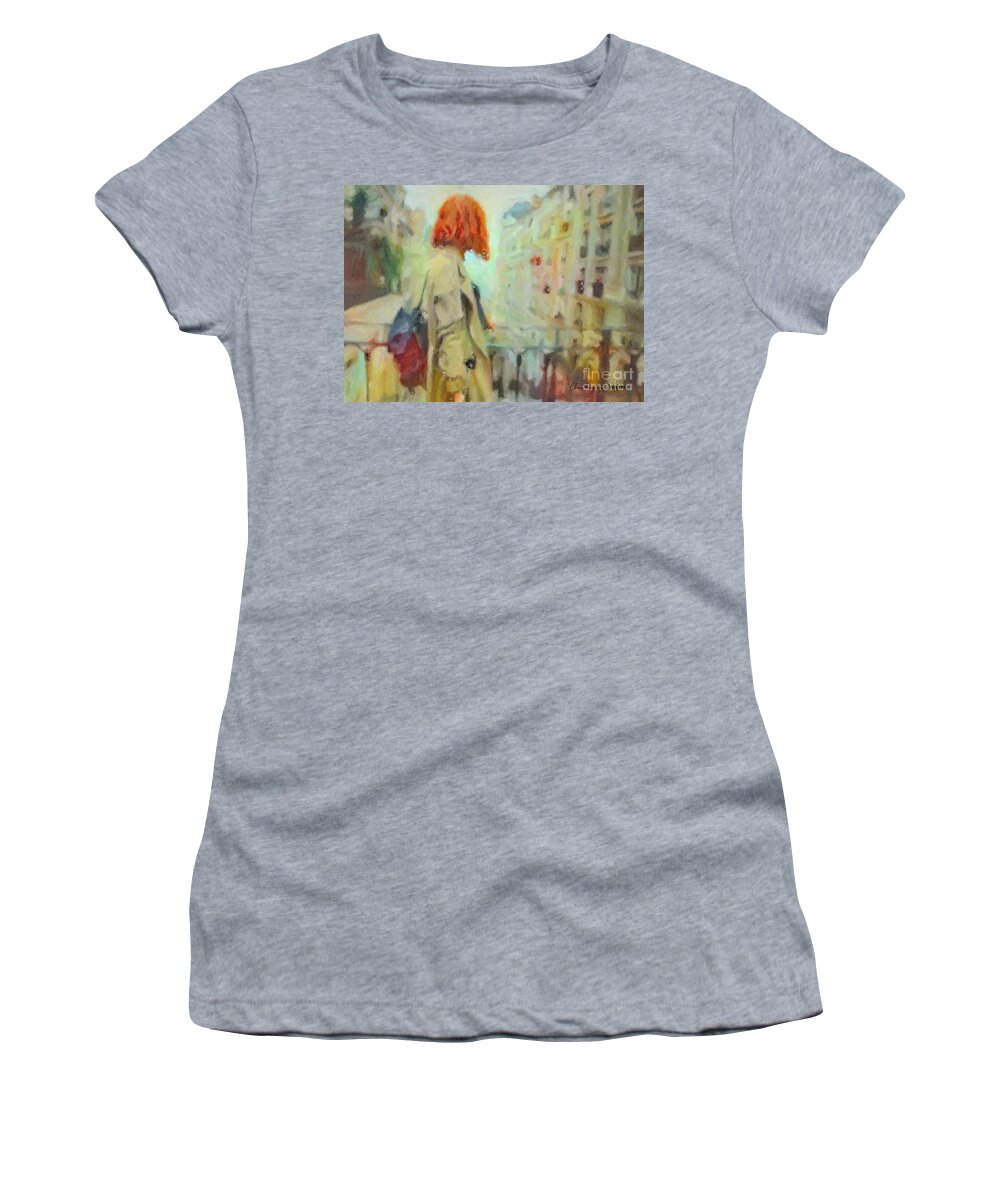 Red Hair Women's T-Shirt featuring the pastel Feel the Rain by Chris Armytage