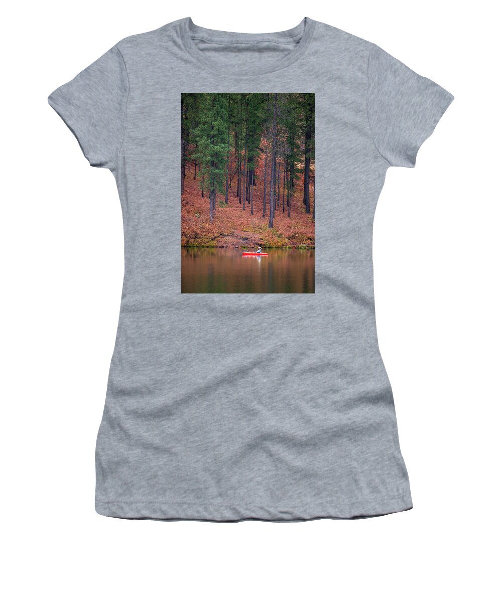 Fisherman Women's T-Shirt featuring the photograph Fishing Fenton Lake by Jeff Phillippi
