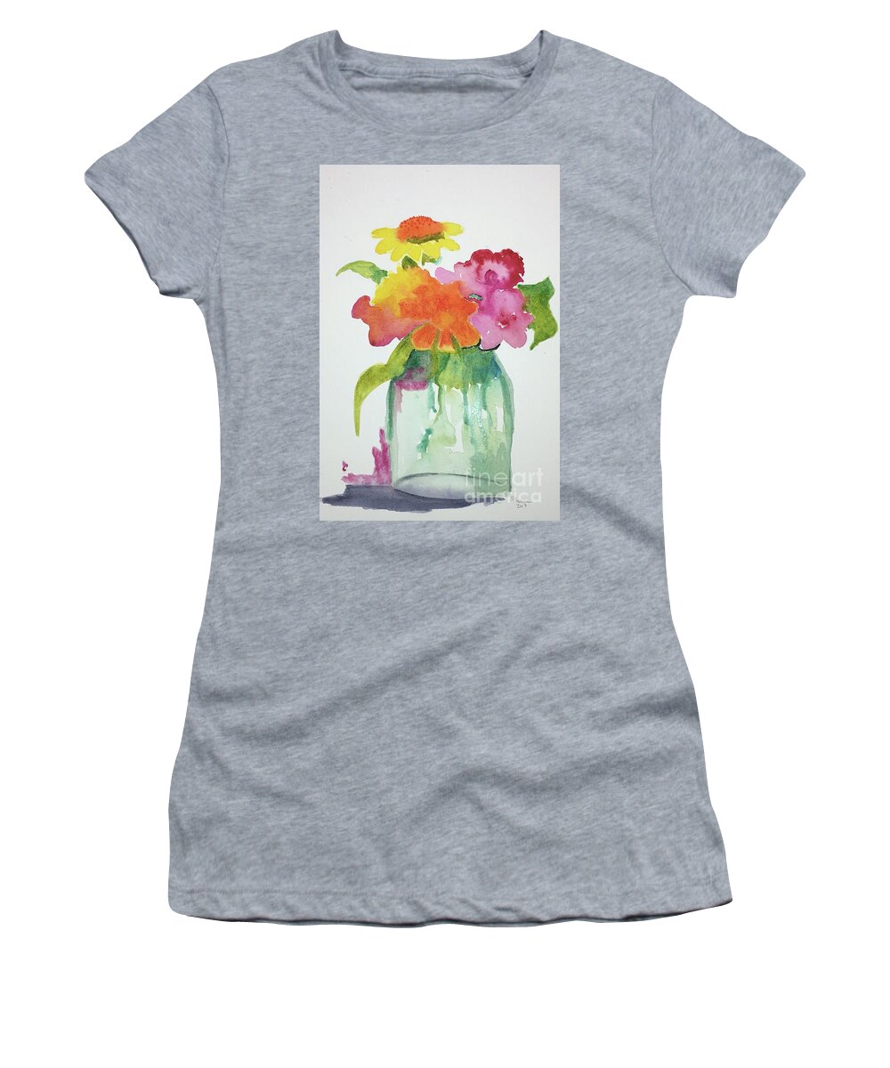 Original Art Work Women's T-Shirt featuring the painting Flowers in a Vase by Theresa Honeycheck