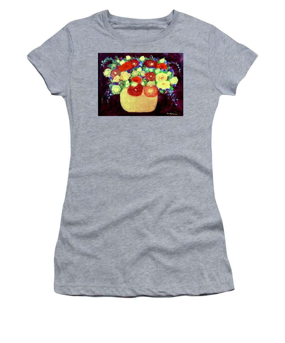 Bouquet Flowers Pot Women's T-Shirt featuring the painting Flowers in a Yellow Pot by Thomas Santosusso