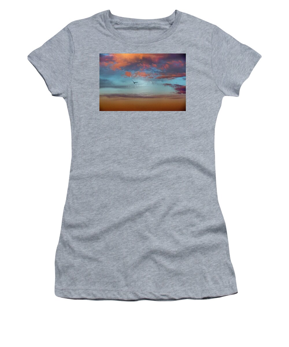 Flying Women's T-Shirt featuring the photograph Flying Through The Sunset Sky by Miroslava Jurcik