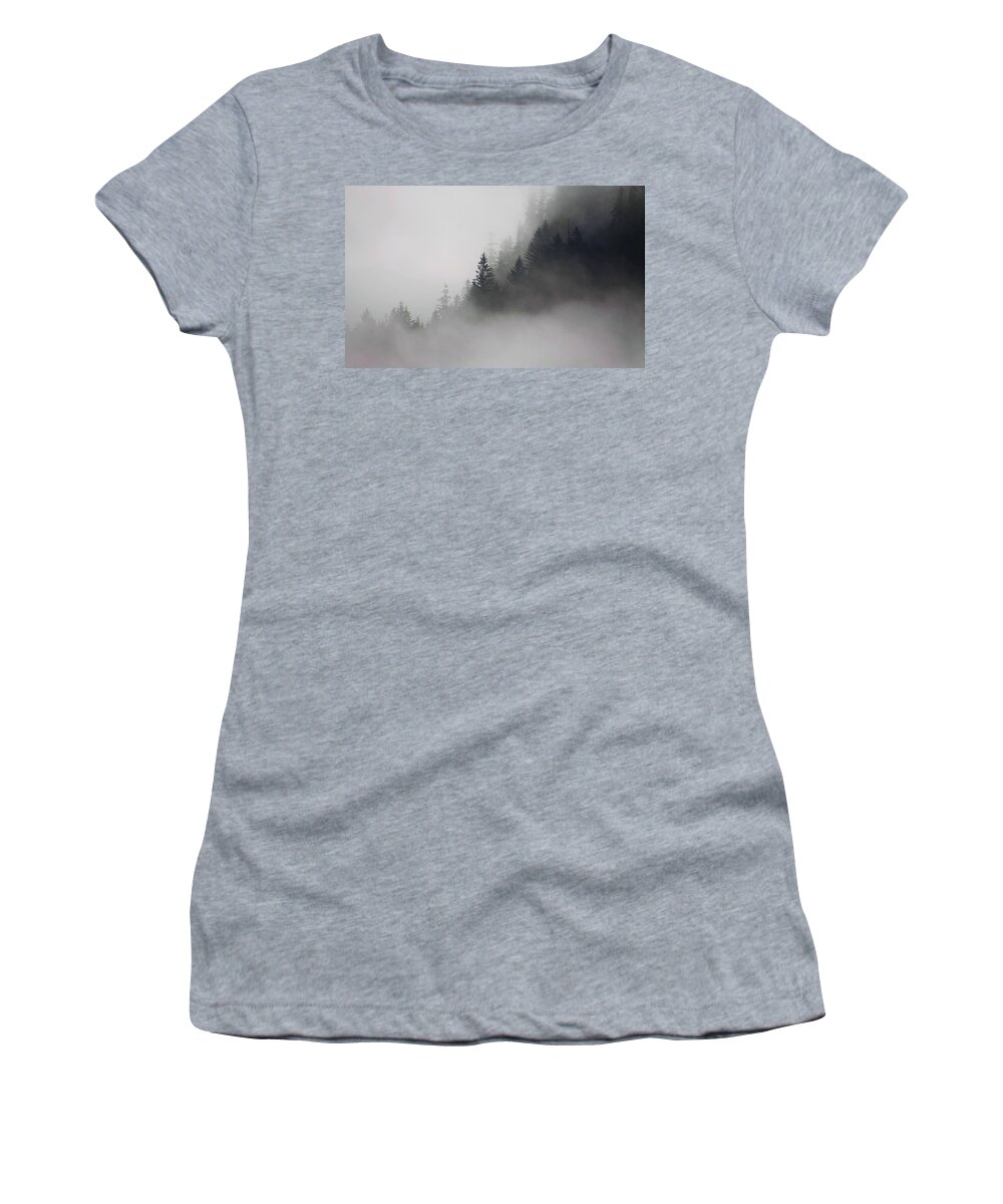 Fog Women's T-Shirt featuring the photograph Fog becoming forest by Fred Bailey