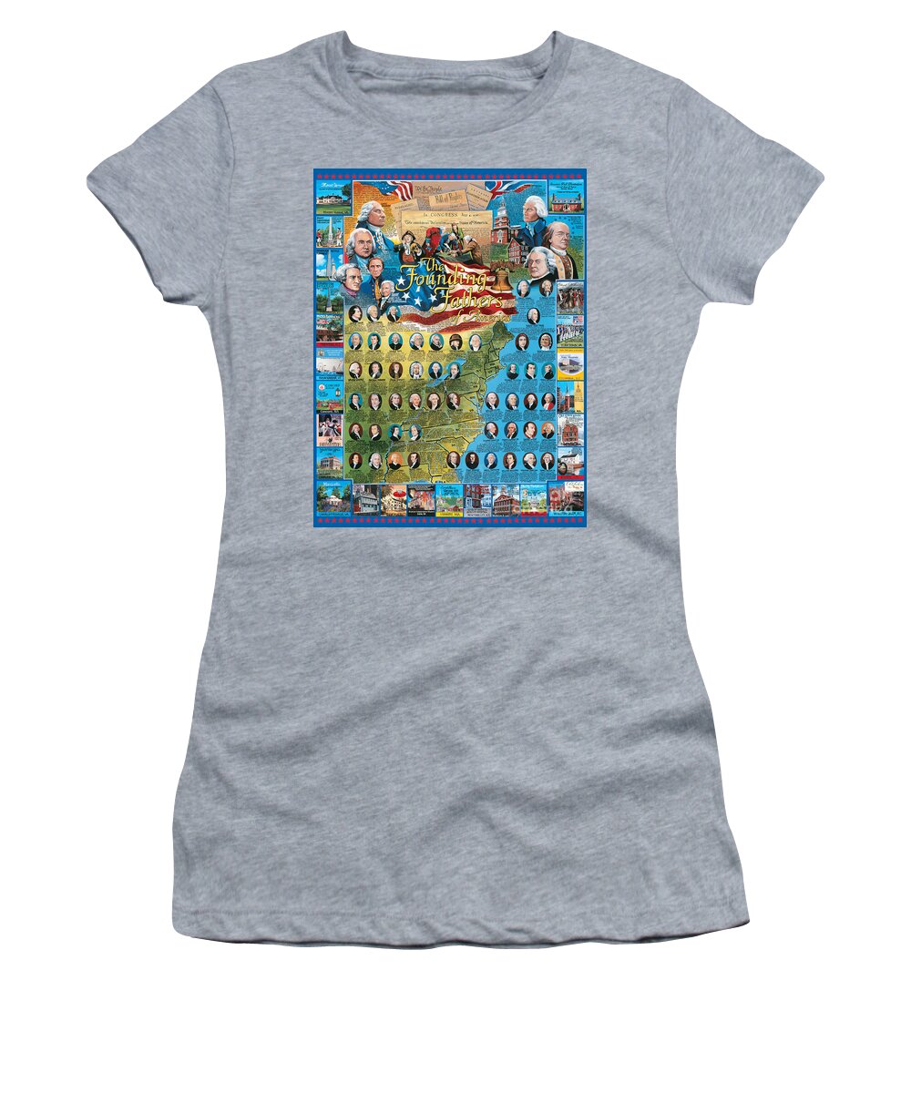American Women's T-Shirt featuring the mixed media Founding Fathers of America by Randy Green
