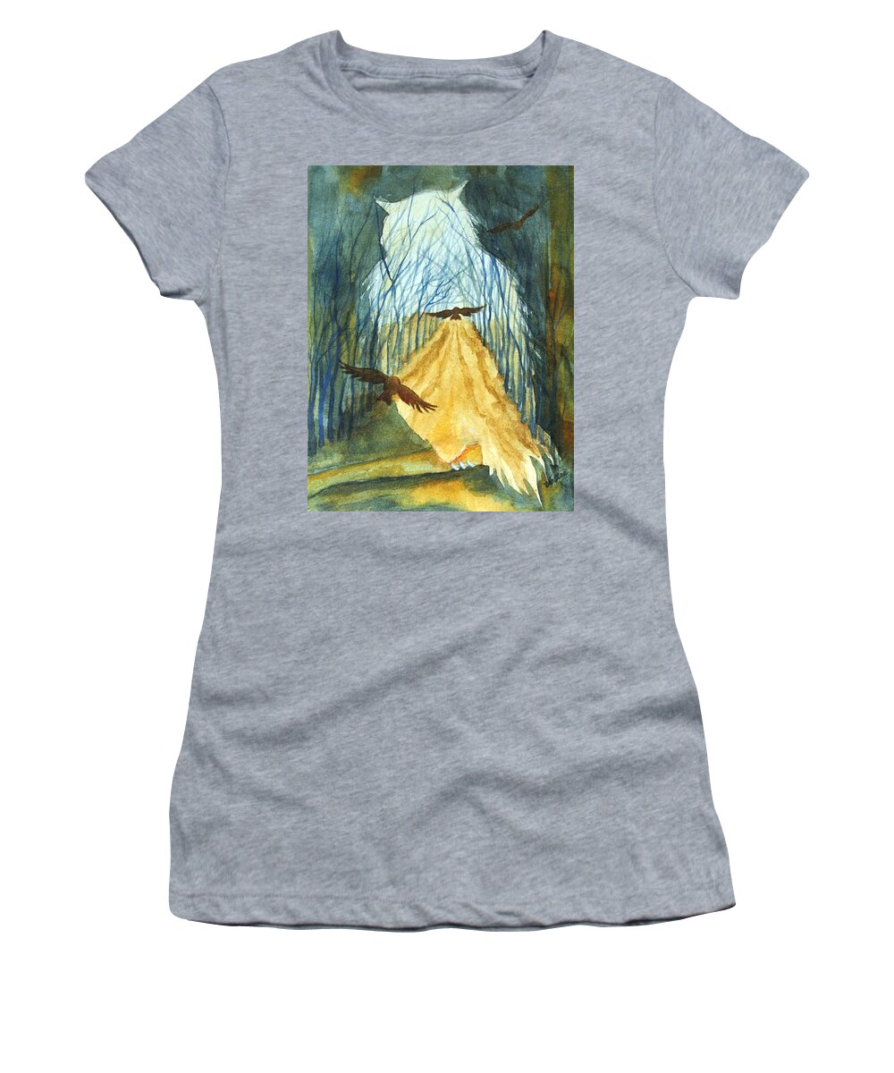 Owl Women's T-Shirt featuring the painting Four Owls by Vallee Johnson