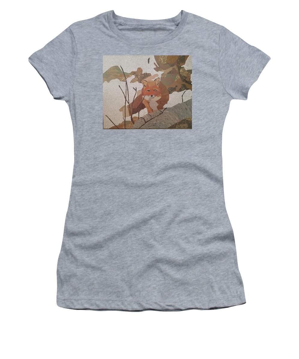 Fox Women's T-Shirt featuring the painting Fox Hunting in Snow by DLWhitson
