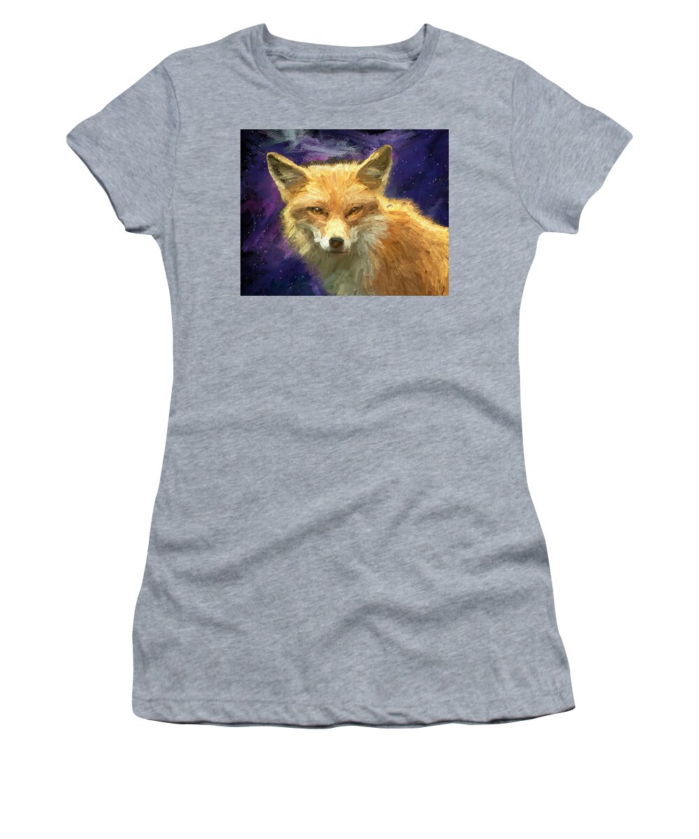 Fox Women's T-Shirt featuring the painting Foxie by Jeanette Mahoney