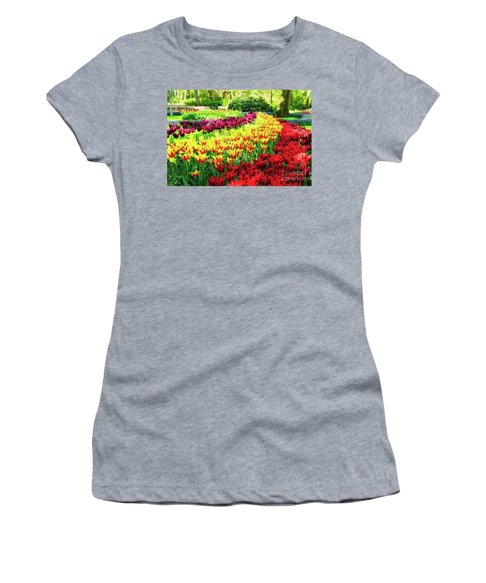 Netherlands Women's T-Shirt featuring the photograph Tulips Park by Anastasy Yarmolovich