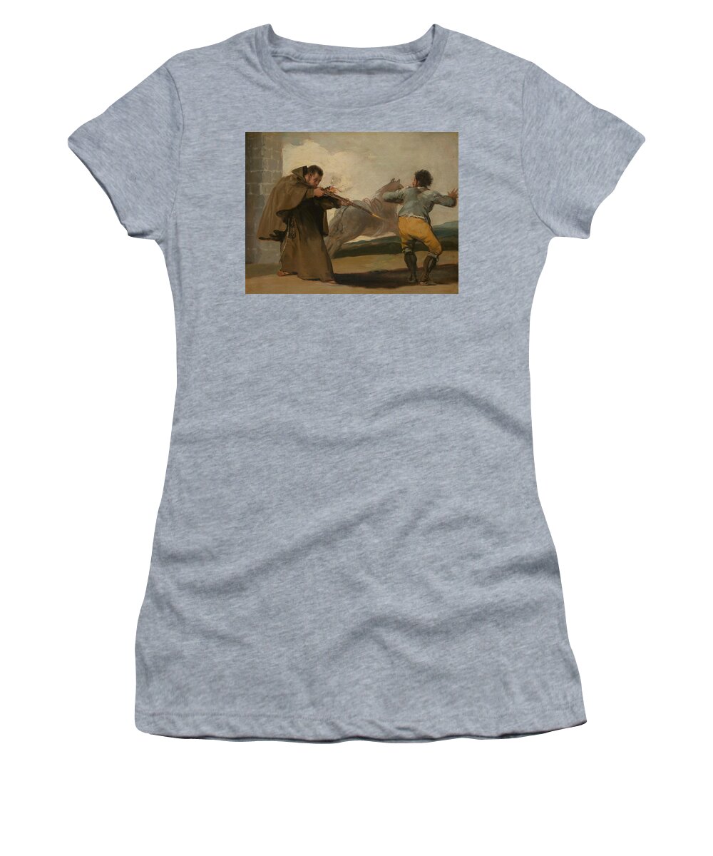 19th Century Art Women's T-Shirt featuring the painting Friar Pedro Shoots El Maragato as His Horse Runs Off by Francisco Goya