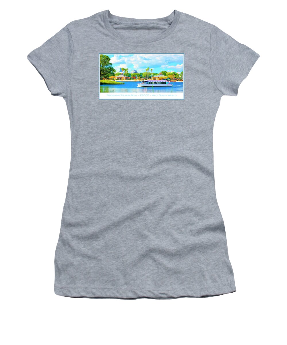 Friendship Boat Women's T-Shirt featuring the photograph Friendship Boat on the Lagoon EPCOT Walt Disney World by A Macarthur Gurmankin