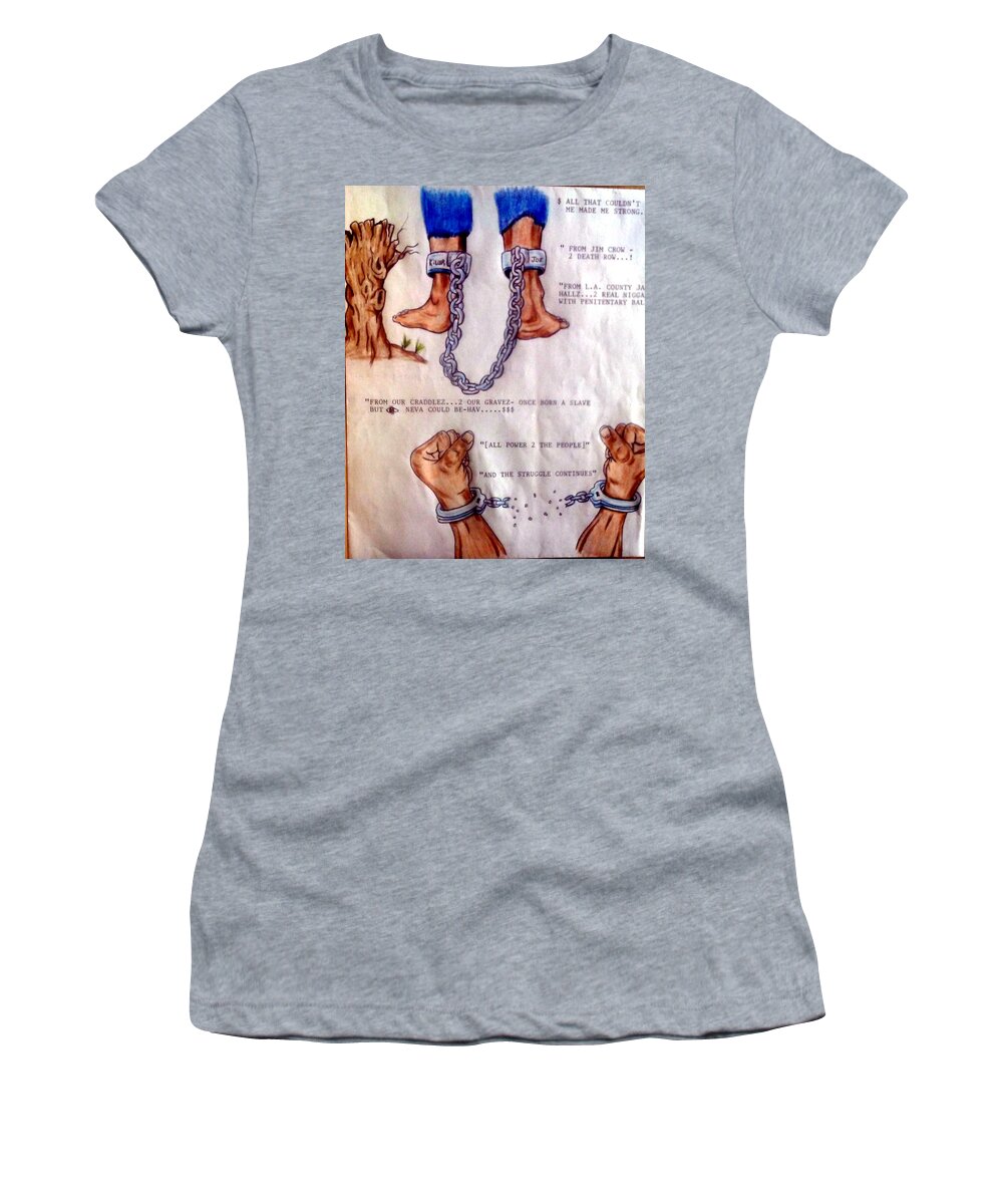Blak Art Women's T-Shirt featuring the drawing from Jim Crow to death row by Joedee