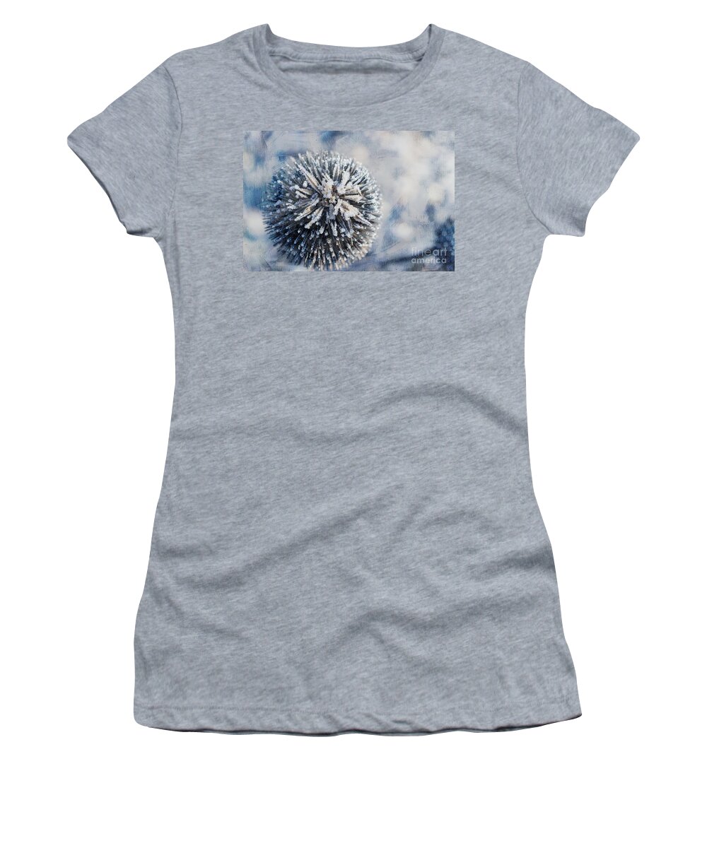 Thistle Women's T-Shirt featuring the mixed media Frozen Thistle by Eva Lechner