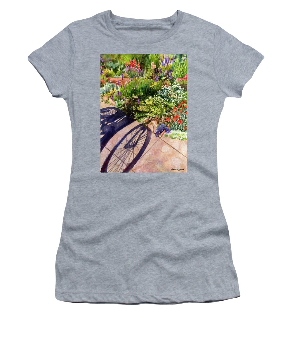 Garden Painting Women's T-Shirt featuring the painting Garden Shadows II by Anne Gifford