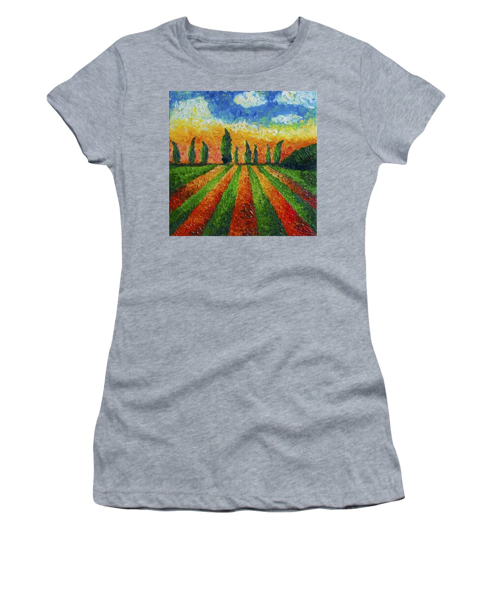 Country Women's T-Shirt featuring the painting Gary's view by Chiara Magni