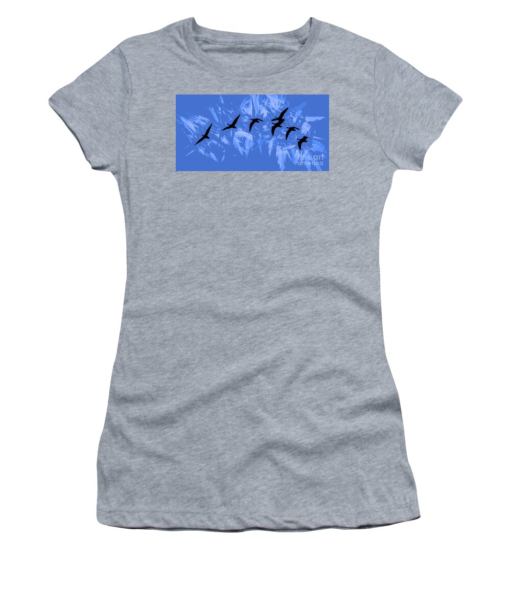 Canadian Geese Women's T-Shirt featuring the photograph Geese Flying Over Mountains Abstract by Scott Cameron