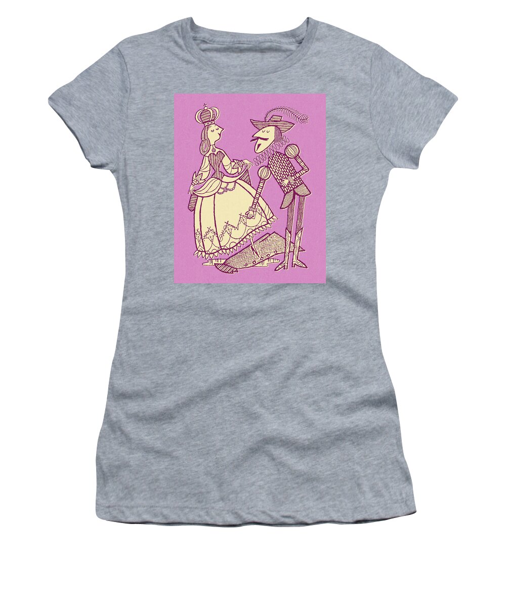 Accessories Women's T-Shirt featuring the drawing Gentleman Helping Lady Cross Puddle by CSA Images
