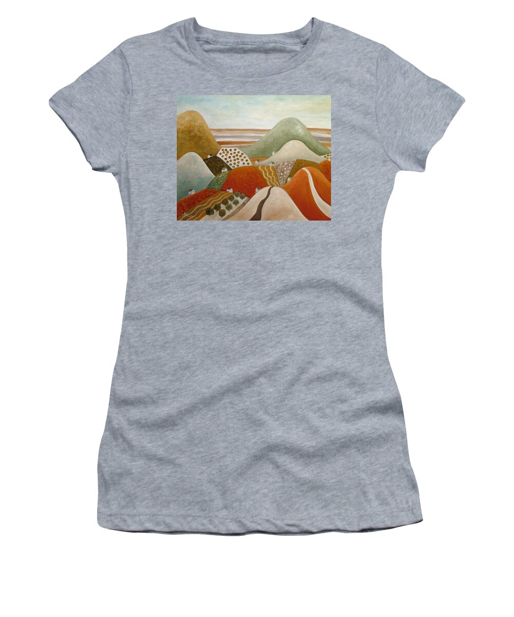 Village Women's T-Shirt featuring the painting Getting Into The Autumn by Angeles M Pomata