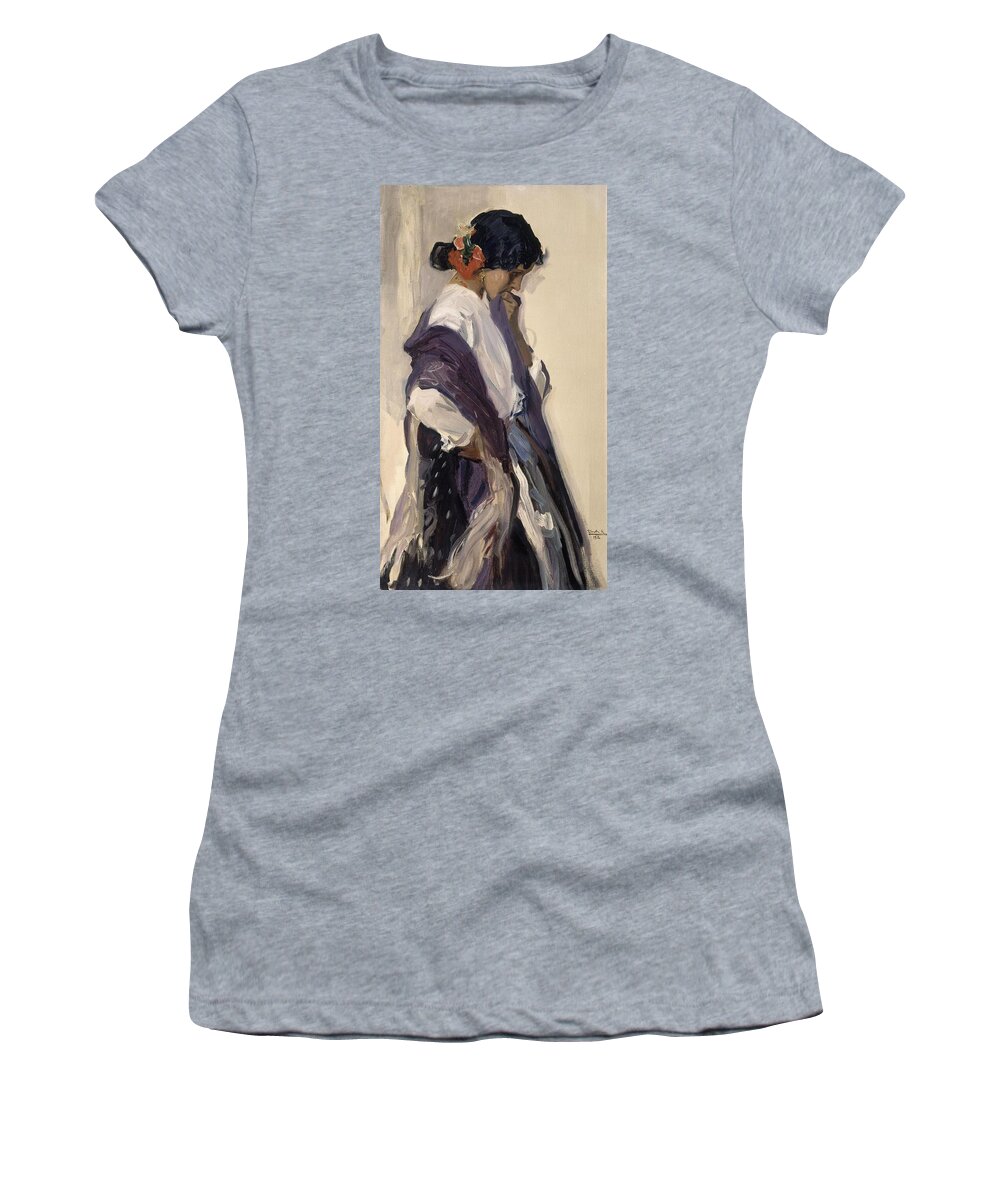Joaquin Sorolla Women's T-Shirt featuring the painting Gipsy -'gitana'- - 1912. by Joaquin Sorolla -1863-1923-