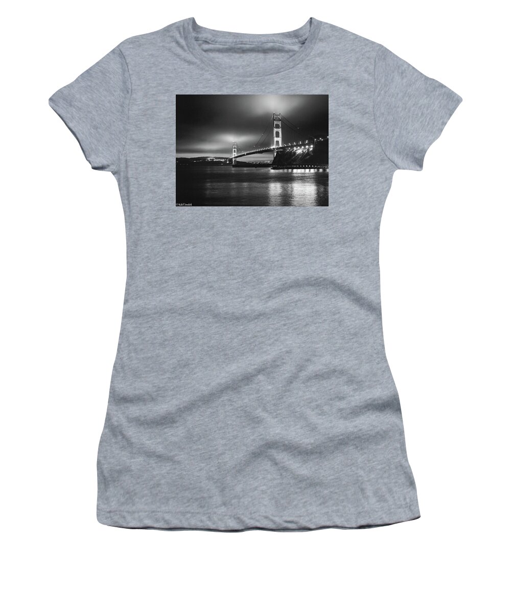Golden Gate Bridge Women's T-Shirt featuring the photograph Golden Gate Bridge B/W by Mike Ronnebeck