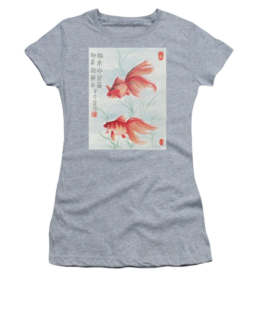 Chinese Watercolor Women's T-Shirt featuring the painting Siamese Fighting Fish by Jenny Sanders