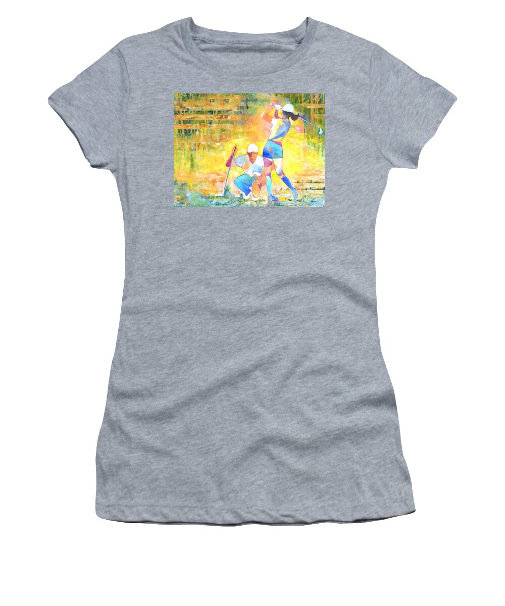 Golf Women's T-Shirt featuring the painting Golf Maniac by Betty M M Wong