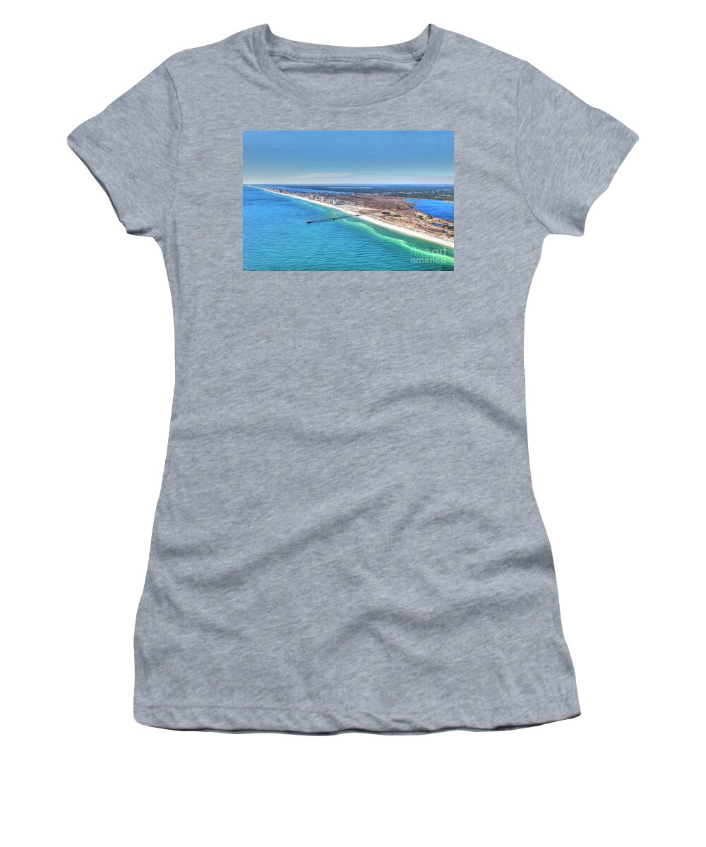  Women's T-Shirt featuring the photograph GSP Pier and Beach by Gulf Coast Aerials -