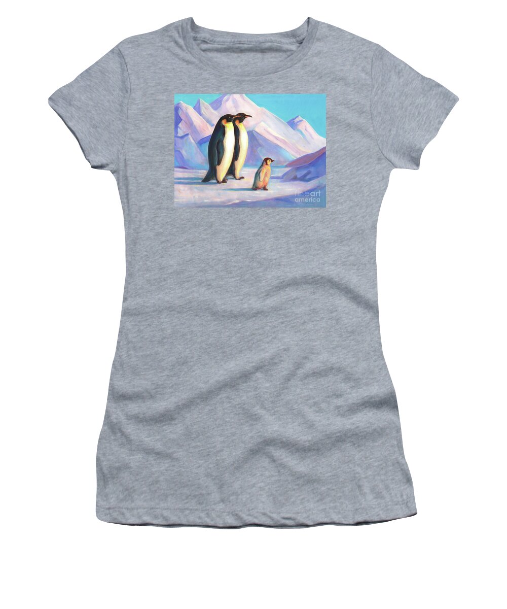Penguin Women's T-Shirt featuring the painting Happy Penguin Family by Svitozar Nenyuk