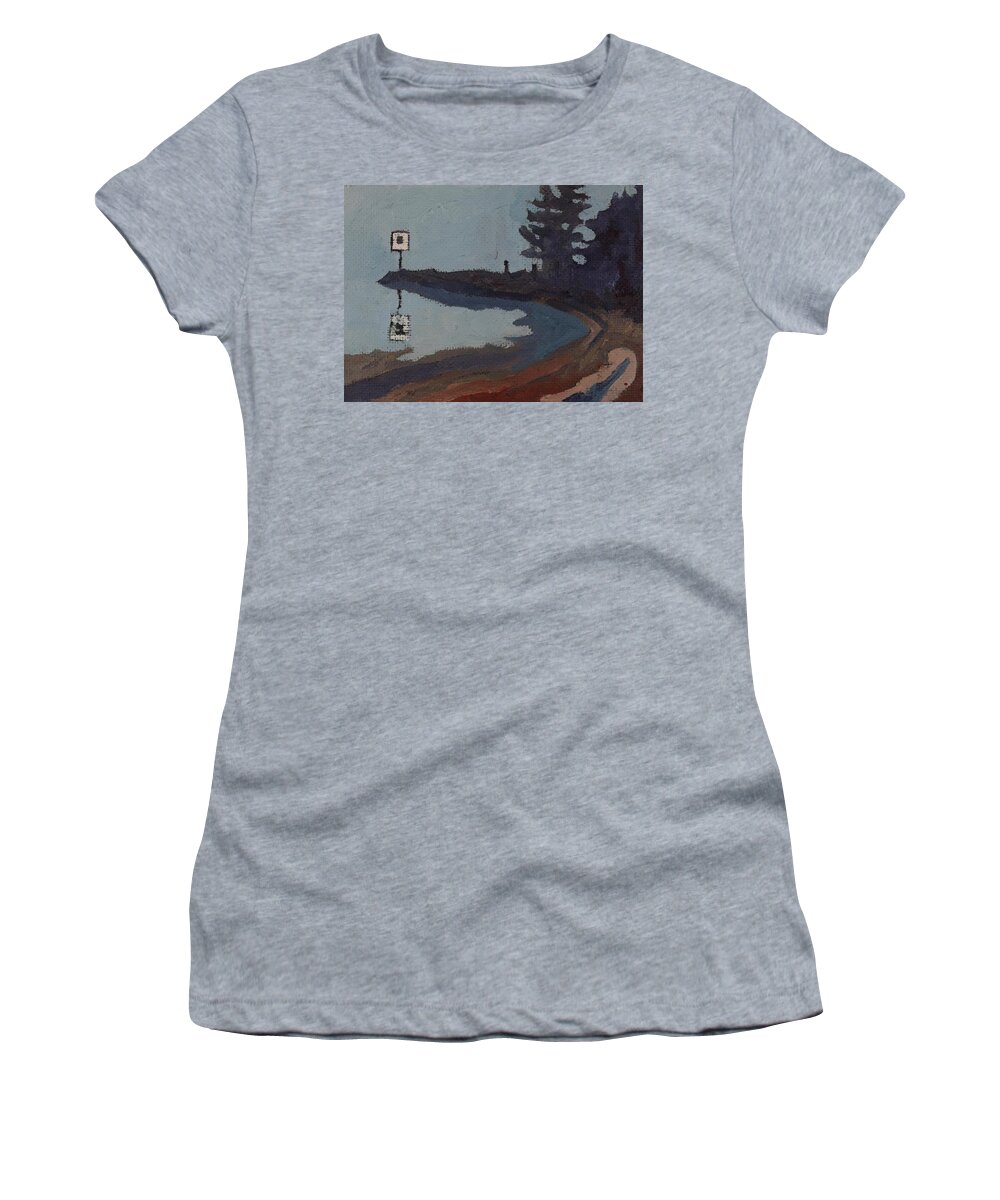2117 Women's T-Shirt featuring the painting Harmony Beach Fog and Rain by Phil Chadwick