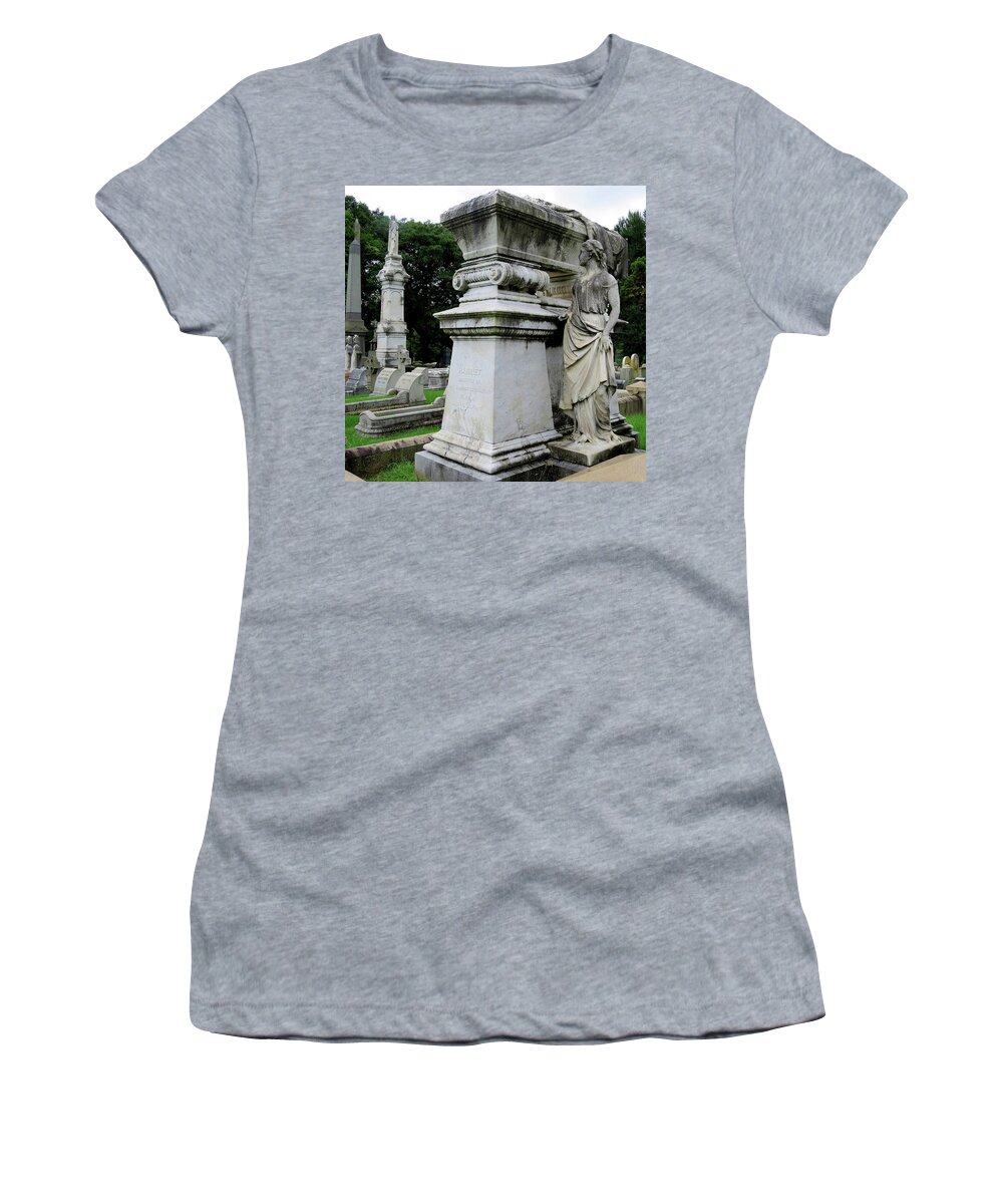 Warner Grave Site In Philadelphia Women's T-Shirt featuring the photograph Harriet Warner Tombstone Sculpture by Linda Stern