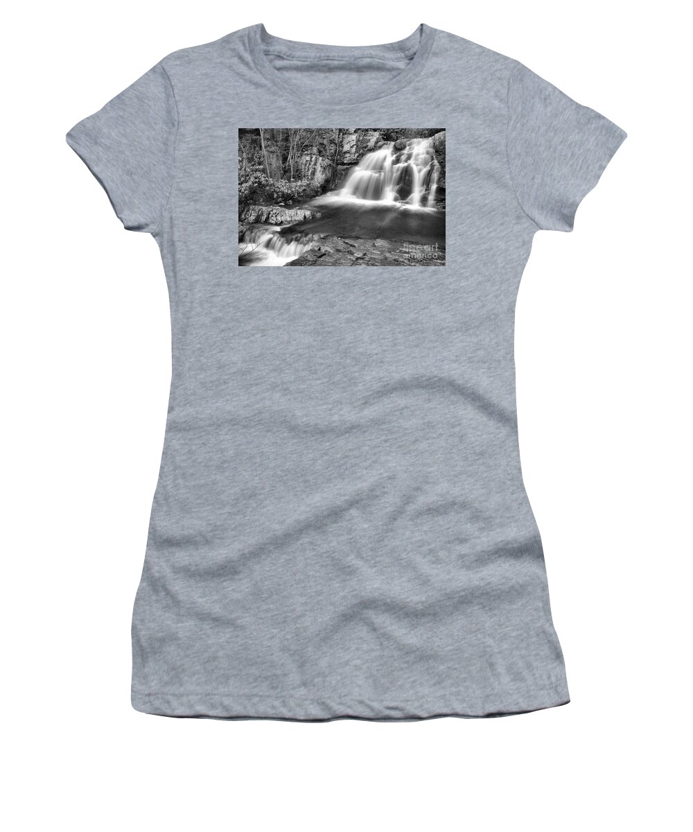 Hawk Falls Women's T-Shirt featuring the photograph Hawk Falls Cascades Black And White by Adam Jewell