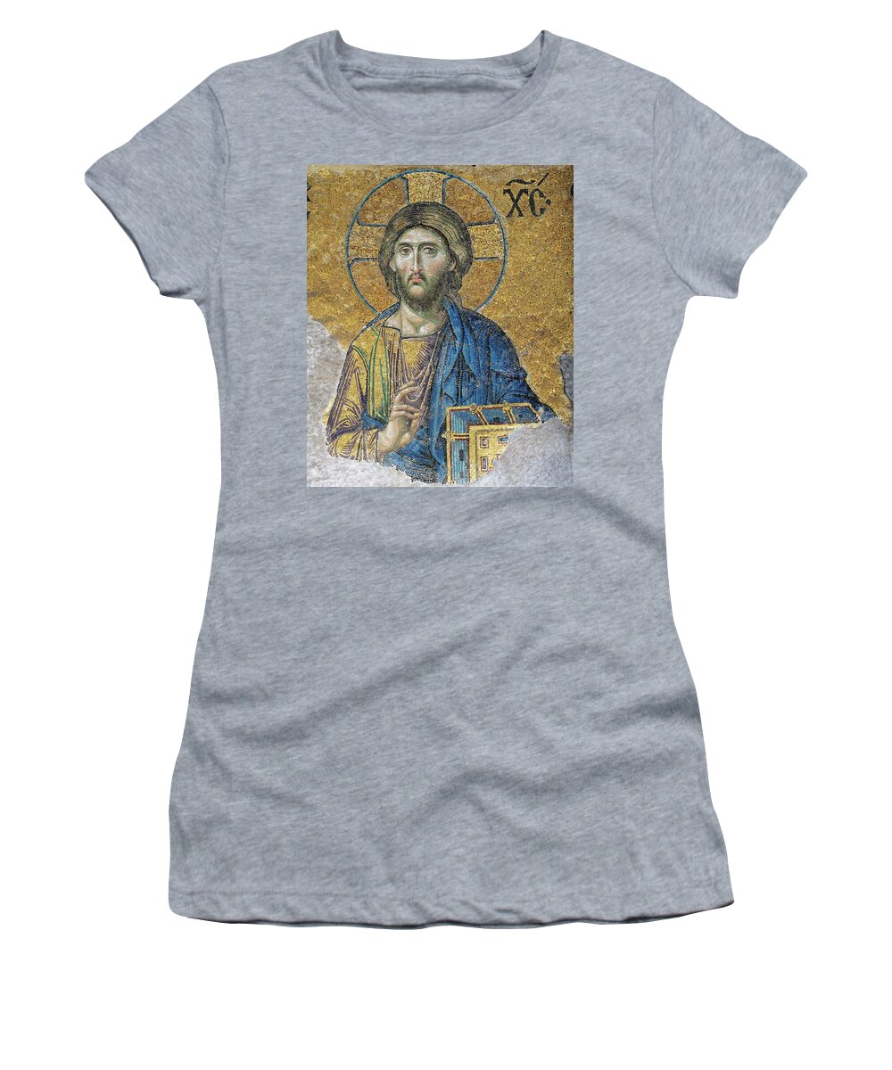 Jesus Women's T-Shirt featuring the painting Head of Christ. Mosaic from apse at Santa Sophia, Istanbul XIIth century a.D. Artist Unknown. by Album