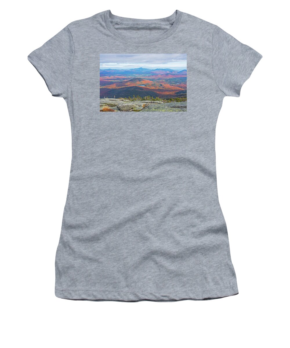 Adirondacks Women's T-Shirt featuring the photograph Heart Lake and Whiteface Mountain as seen from the Summit of Wright Mountain Adirondacks by Toby McGuire