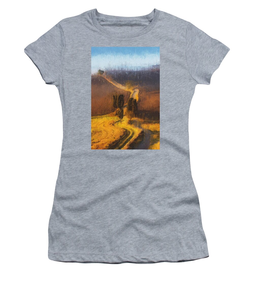 Tuscany Women's T-Shirt featuring the painting Hills of Tuscany - 33 by AM FineArtPrints