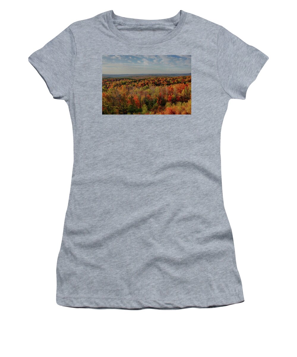 Marlboro Women's T-Shirt featuring the photograph Hogback Mountain Scenic Overlook Marlboro VT Vermont Fall Foliage Autumn Trees by Toby McGuire