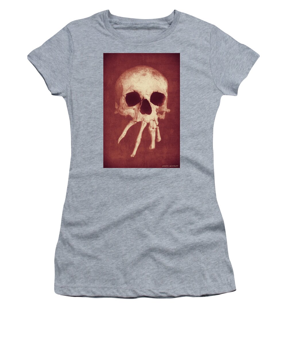 Skull Women's T-Shirt featuring the photograph Homo Spidercus Red by Joseph Westrupp