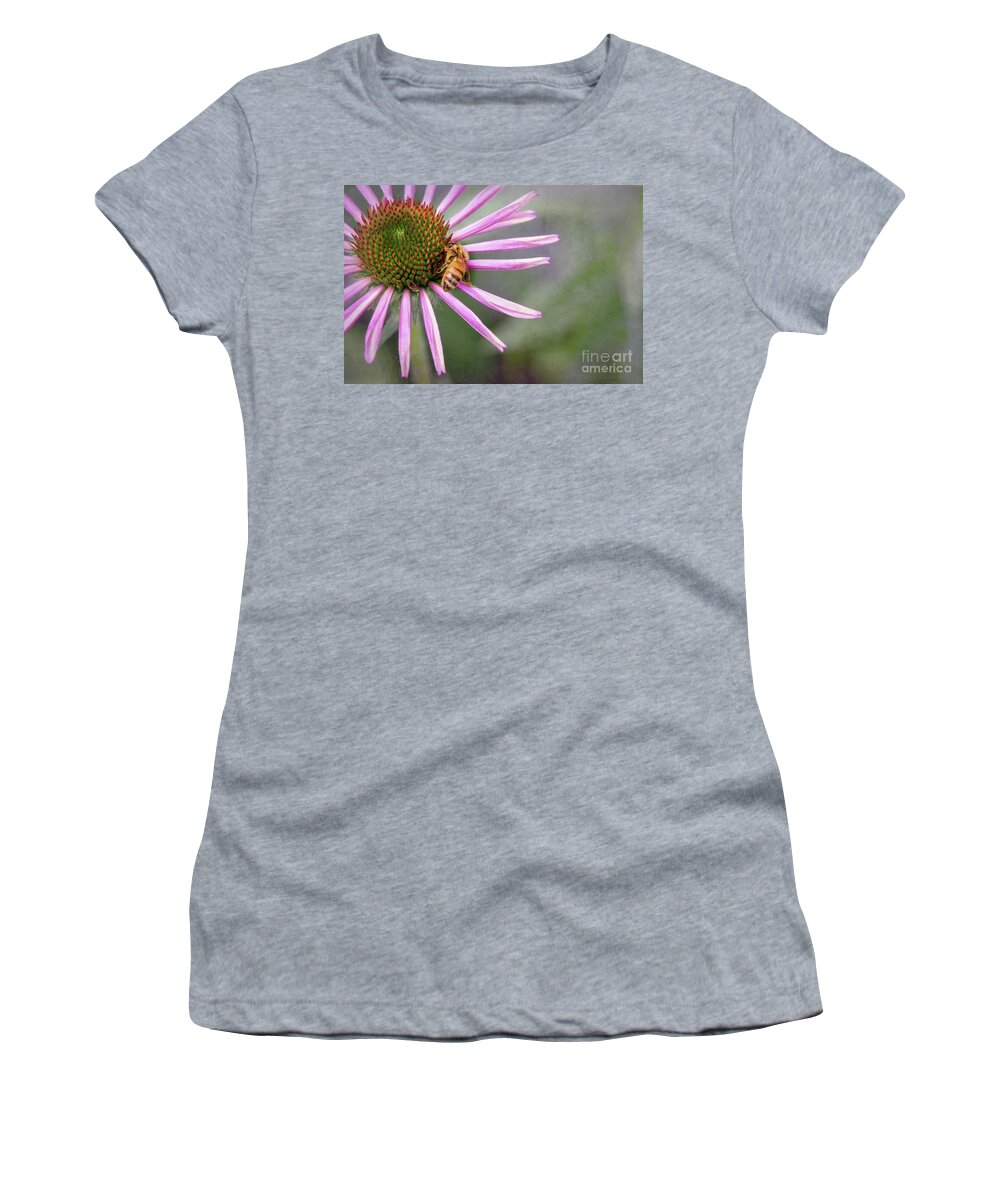 Echinacea Women's T-Shirt featuring the photograph Honey Bee On Pink Coneflower by Sharon McConnell