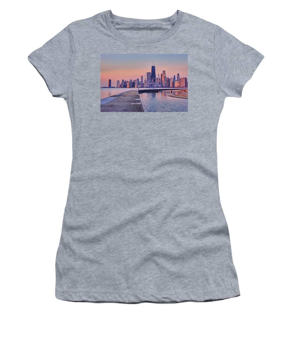 Hook Pier Women's T-Shirt featuring the photograph Hook Pier - North Avenue Beach - Chicago by Nikolyn McDonald