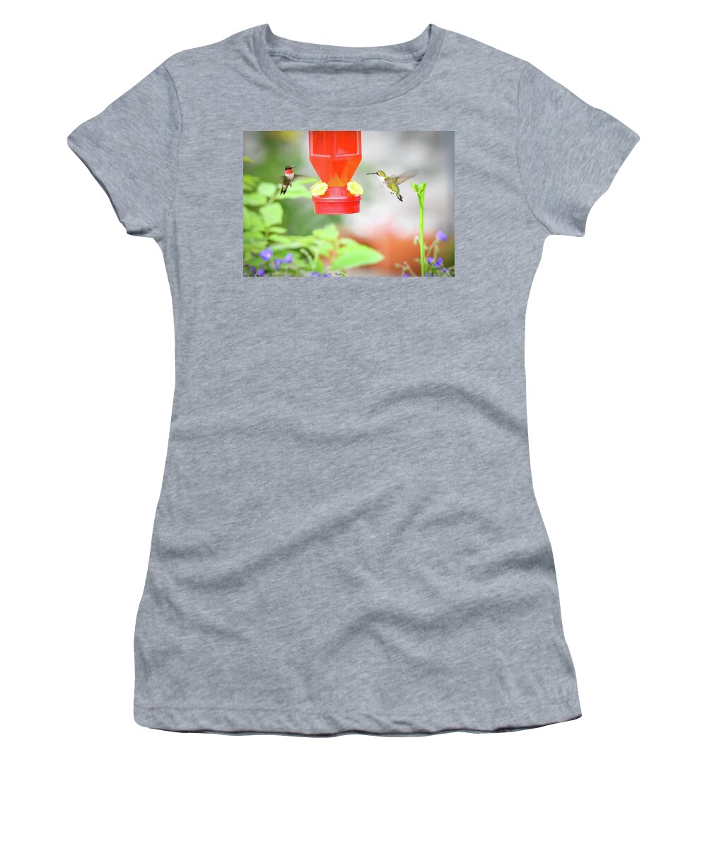 Red Throated Women's T-Shirt featuring the photograph Humming Birds by Michelle Wittensoldner