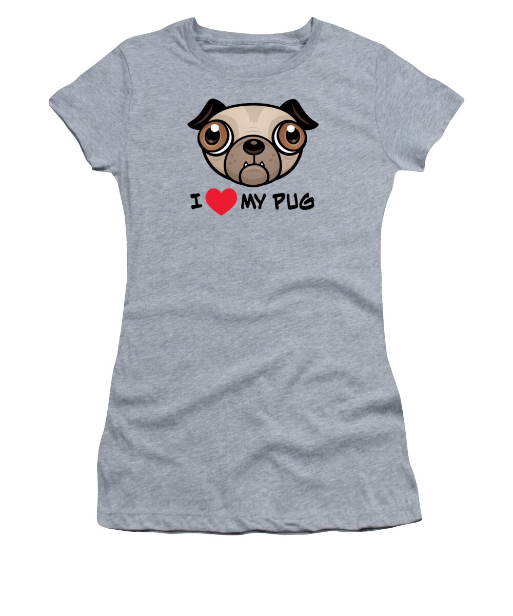Brown Women's T-Shirt featuring the digital art I Love My Pug by John Schwegel