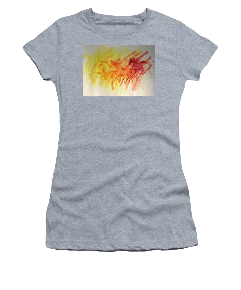 Horses Women's T-Shirt featuring the painting Img_3404 by Elizabeth Parashis