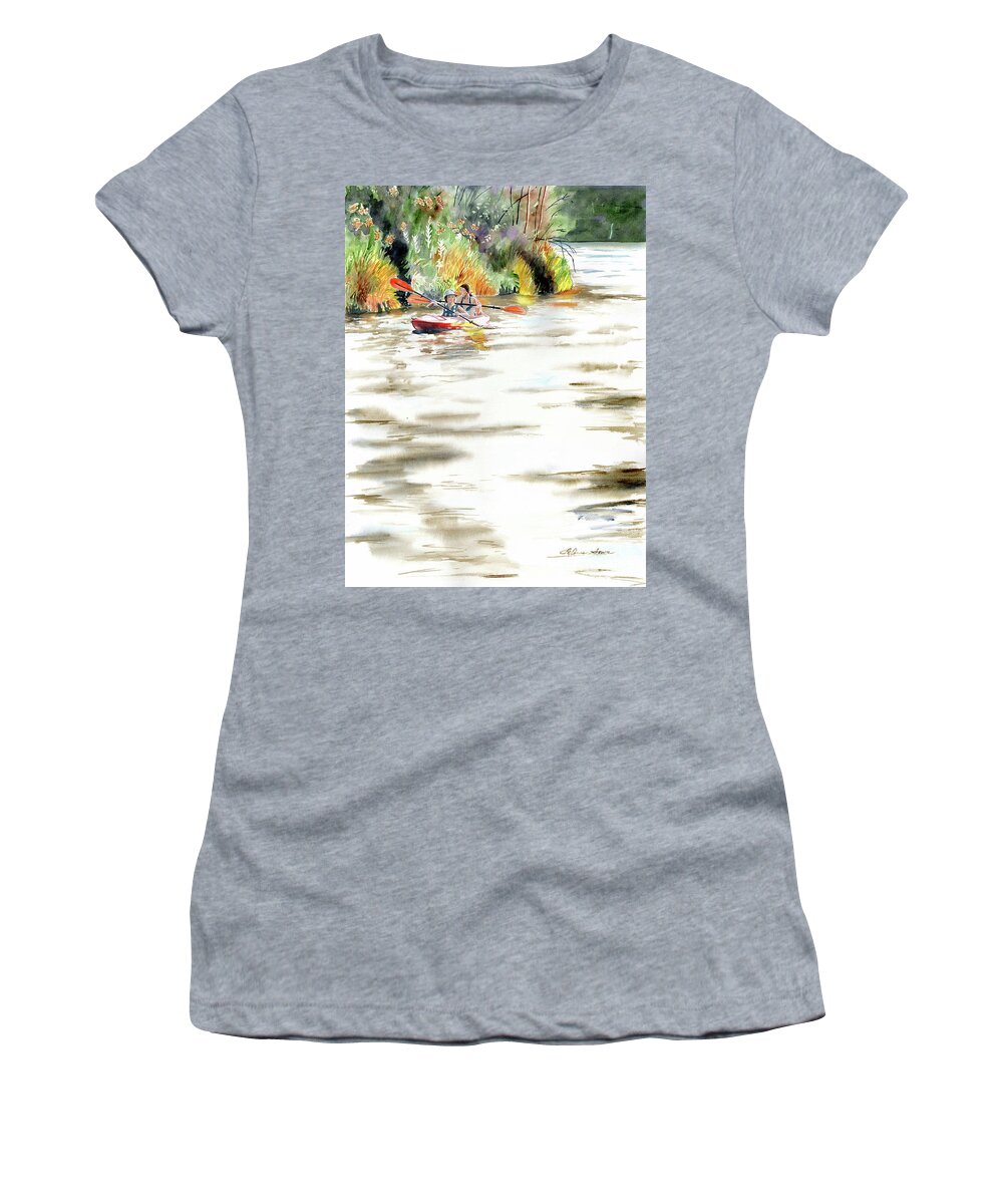 Kayaking Women's T-Shirt featuring the painting In the Flow by LeAnne Sowa