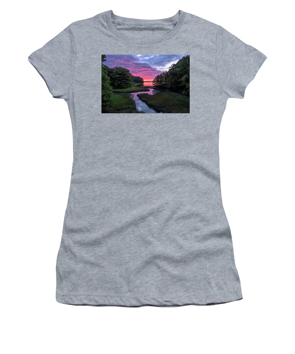 South Freeport Harbor Maine Women's T-Shirt featuring the photograph Inlet Sunrise by Tom Singleton