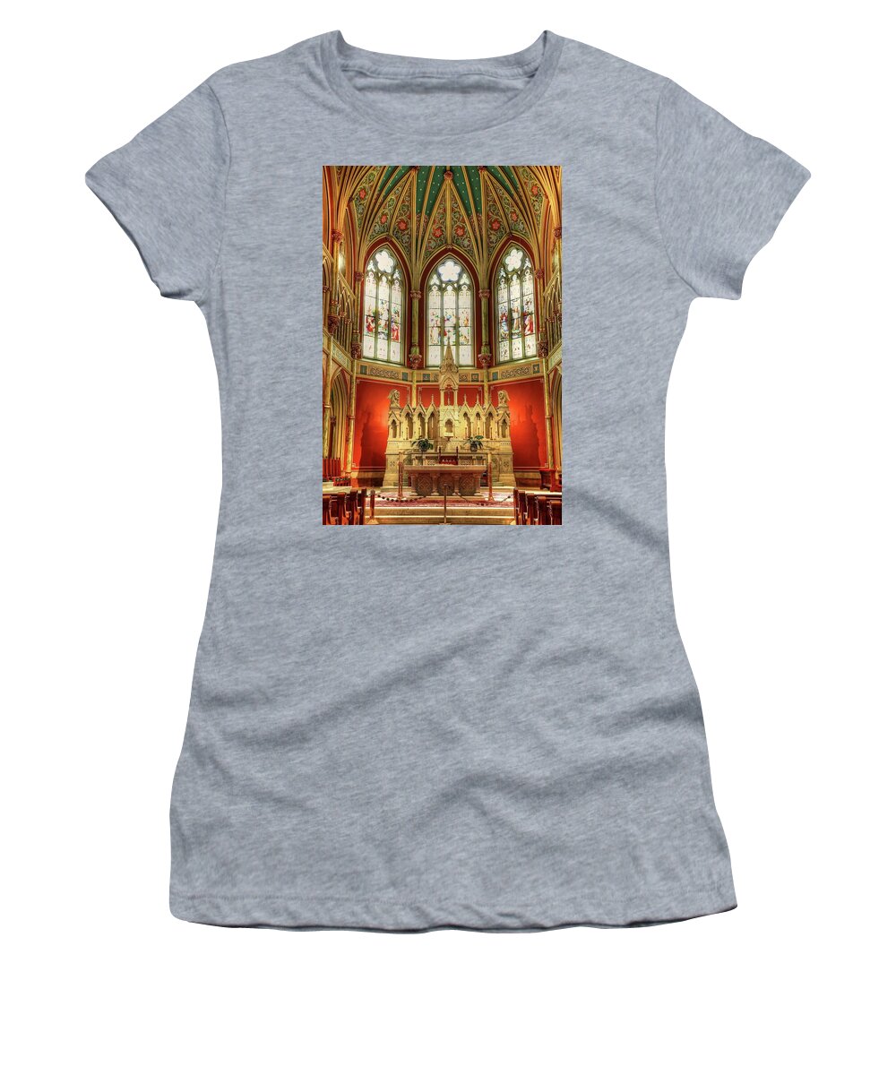 Cathedral St John The Baptist Church Women's T-Shirt featuring the photograph Inside The Cathedral Of St. John The Baptist by Carol Montoya