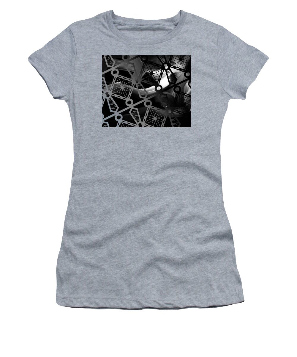 Modern Abstract Women's T-Shirt featuring the drawing Iron Lattice Pattern - The Darkness Comes by Joan Stratton