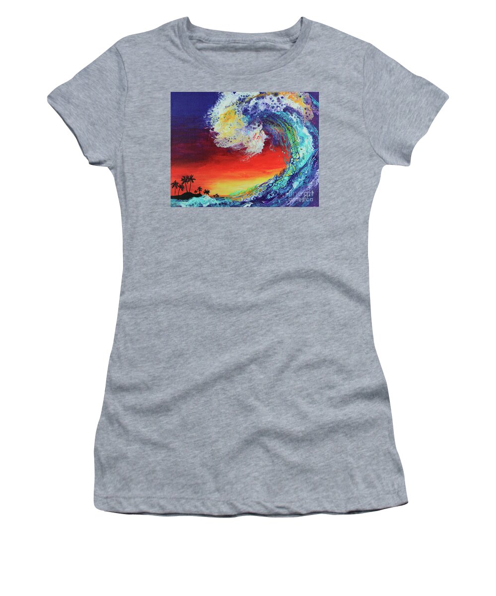 Seascape Women's T-Shirt featuring the painting Island Wave by Jeanette French