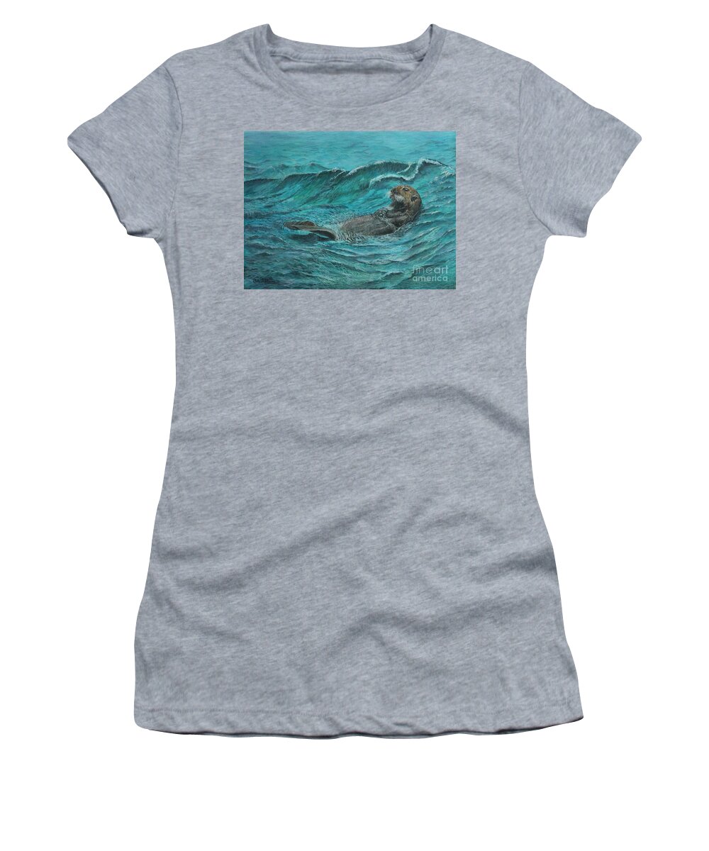 Otter Women's T-Shirt featuring the painting It's my Otter day off.....Sea Otter by Bob Williams
